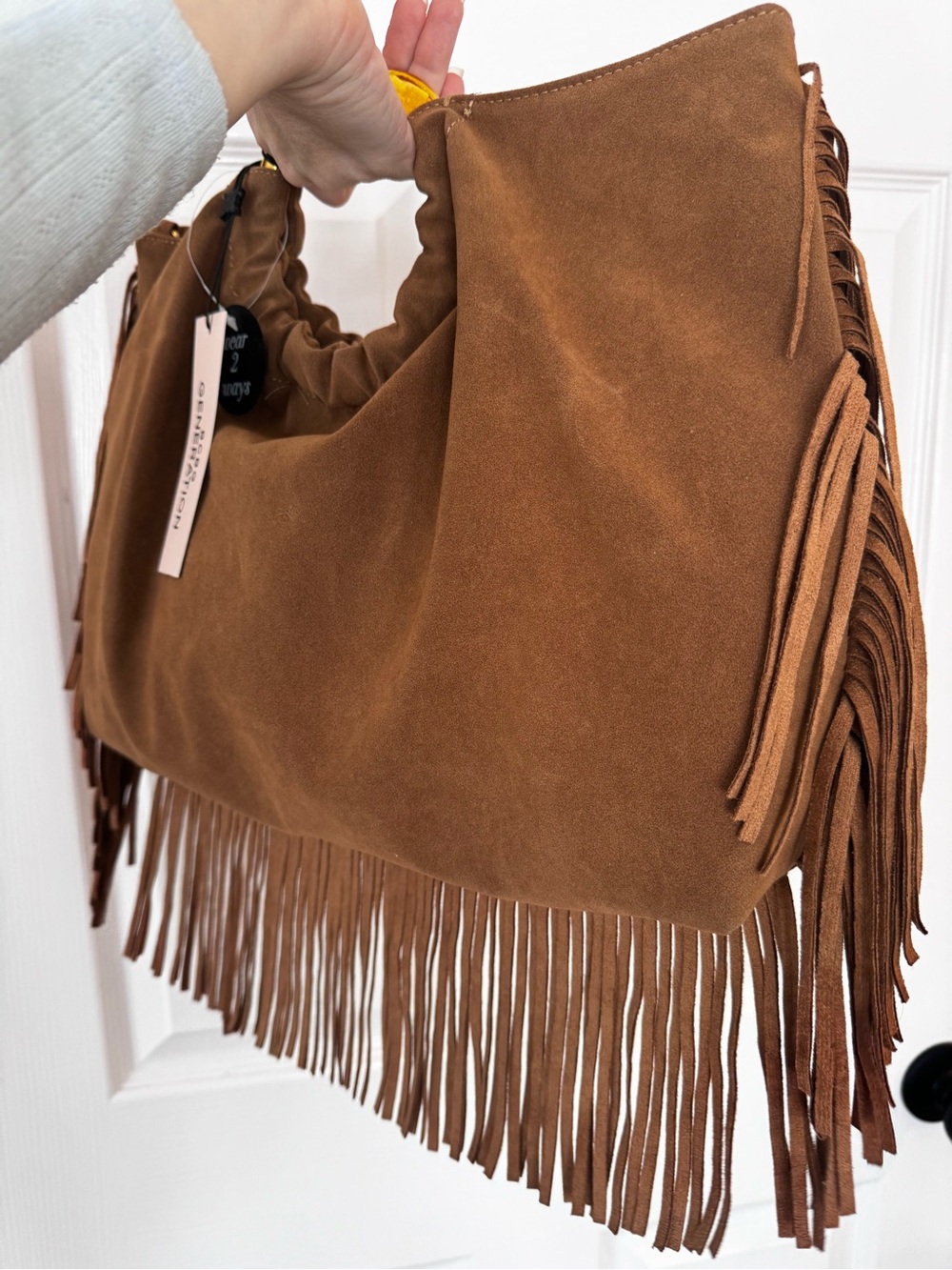 Bcbgeneration fringe faux suede bag western cowgirl gold metal handles hobo - Picture 6 of 9
